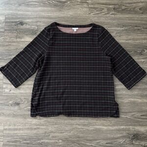 J. Jill Boat Neck Top Womens XL 3/4 Sleeve Black Grid